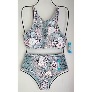 Ambrielle Swimwear High Waist Bikini Bottom, Sz M & High Neck Top, Sz L , NWT